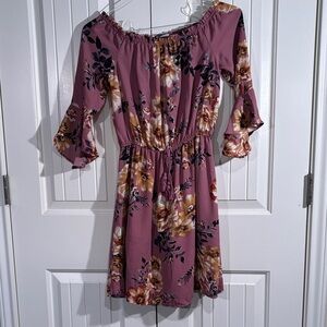 Chic Mauve Floral Long Sleeve Dress